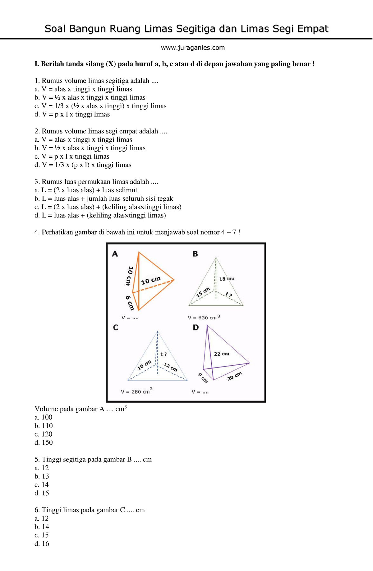 Soal Bangun Ruang Limas Segitiga Dan Limas Segi Empat I Berilah