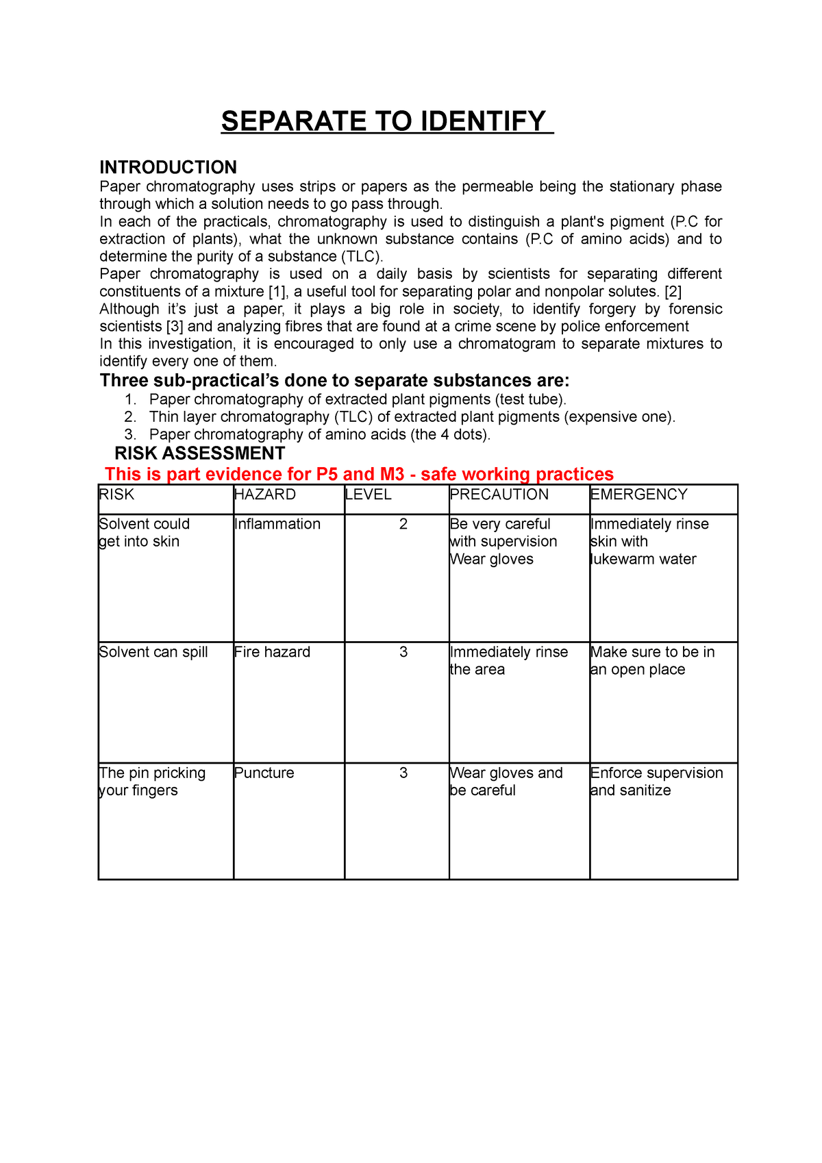 btec applied science level 3 chromatography assignment