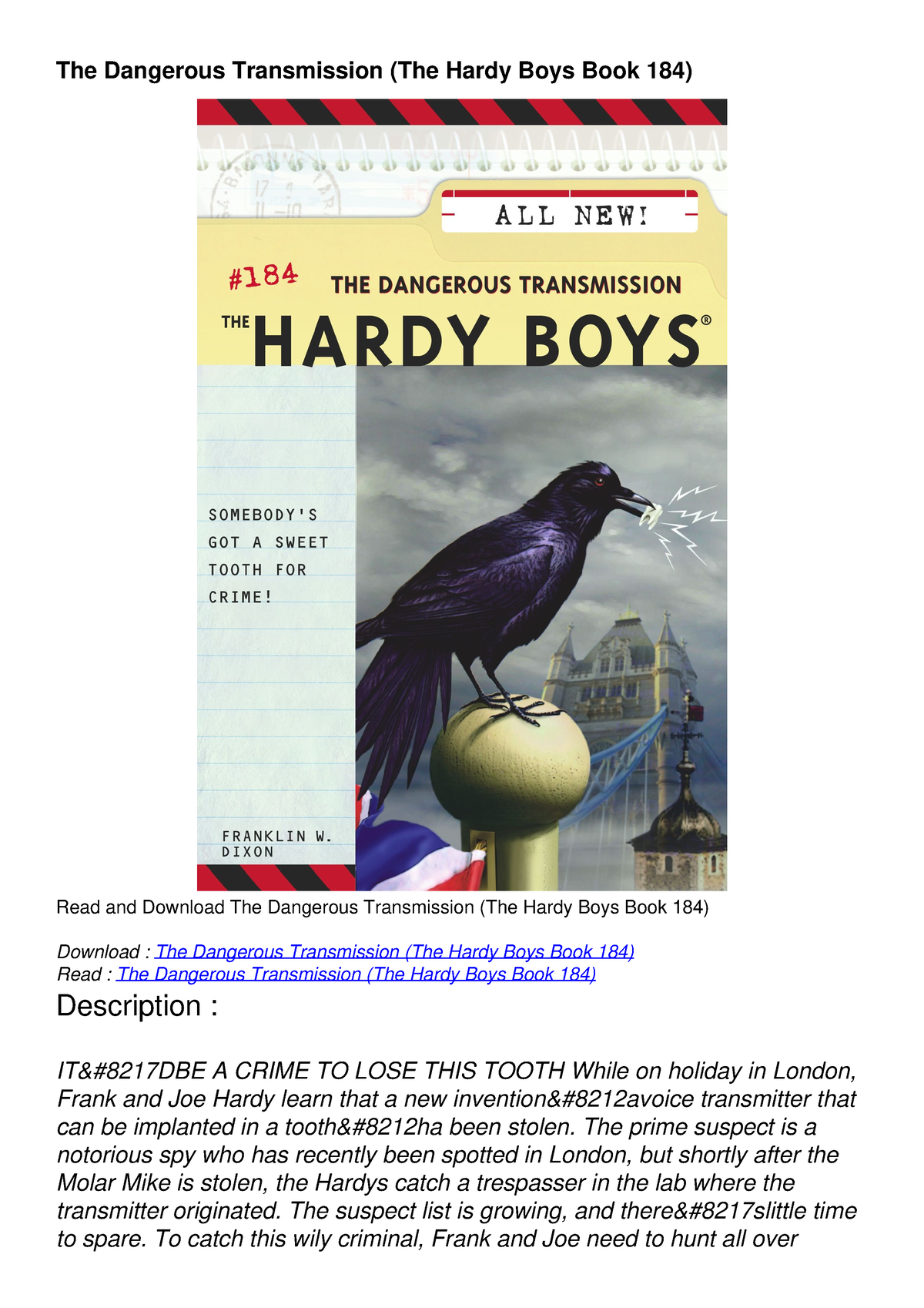 PDF_ The Dangerous Transmission (The Hardy Boys Book 184) - The prime ...