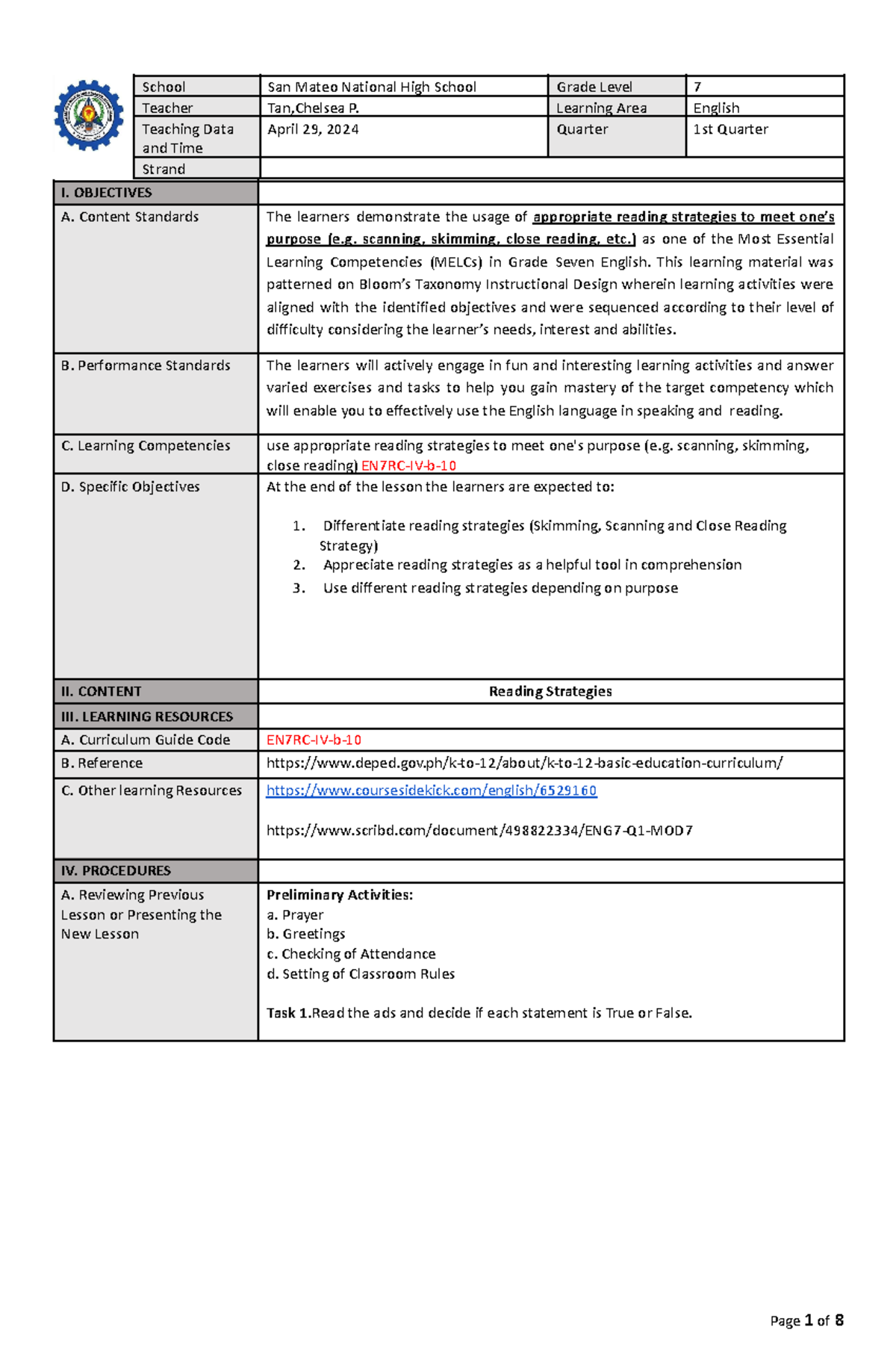 TAN - Language Learning Materials Development - School San Mateo ...