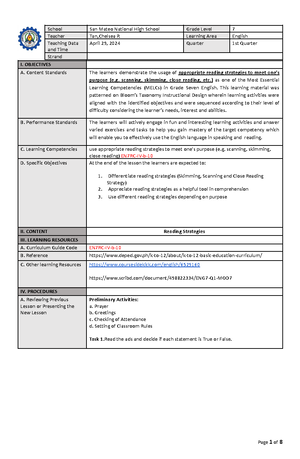 Lesson PLAN-ARTS - ICCT COLLEGES FOUNDATION INC. V SOLIVEN AVENUE II ...