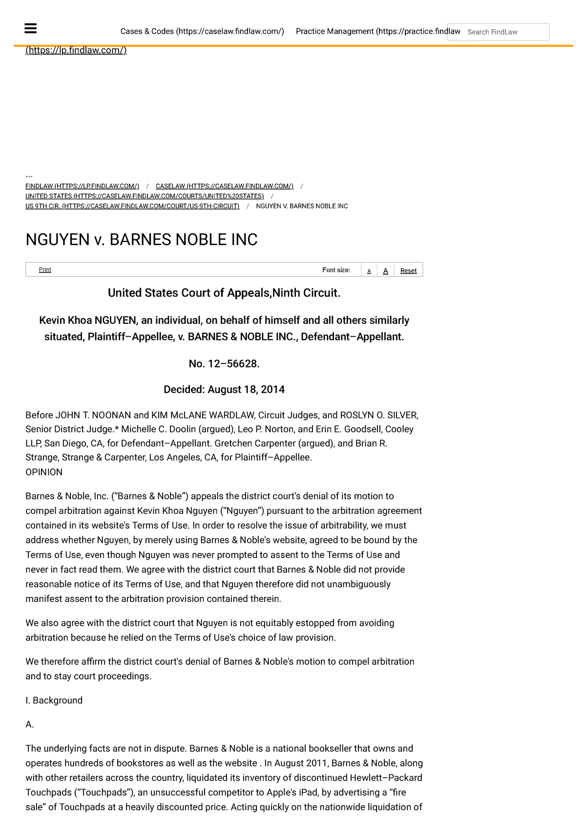 Nguyen V. Barnes Noble INC Find Law - (https://lp.ndlaw/) FINDLAW ...