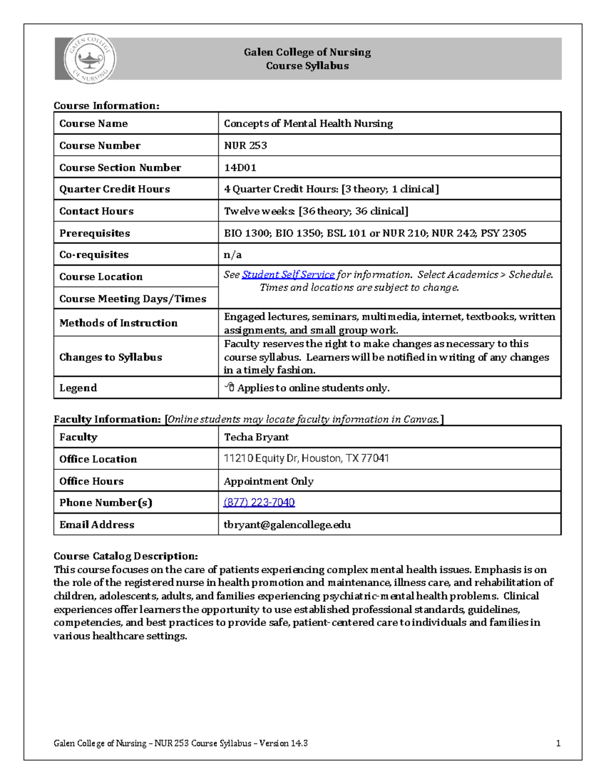 Mental health syllabus - Galen College of Nursing Course Syllabus ...