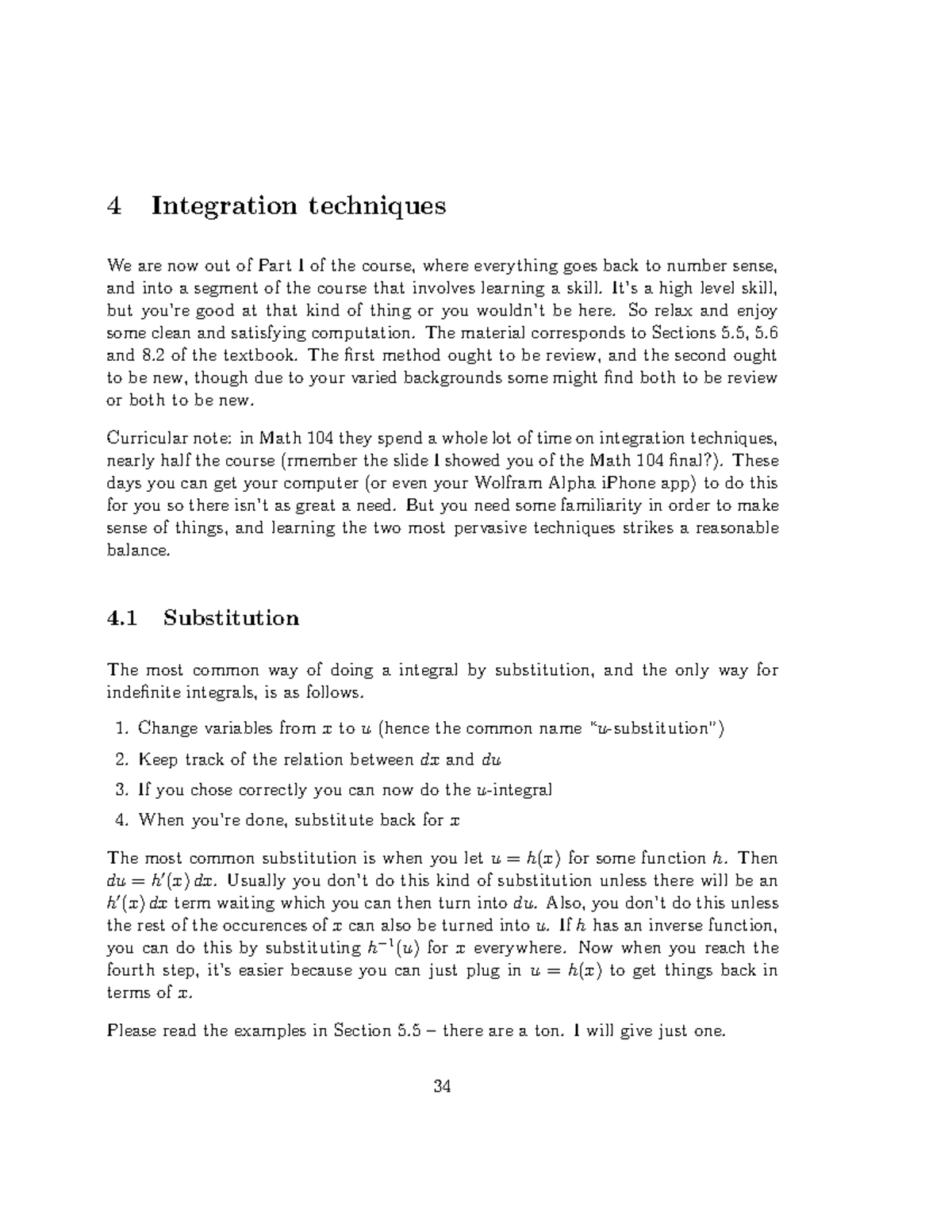 Notes 04 - Calculus - 4 Integration techniques We are now out of Part I ...
