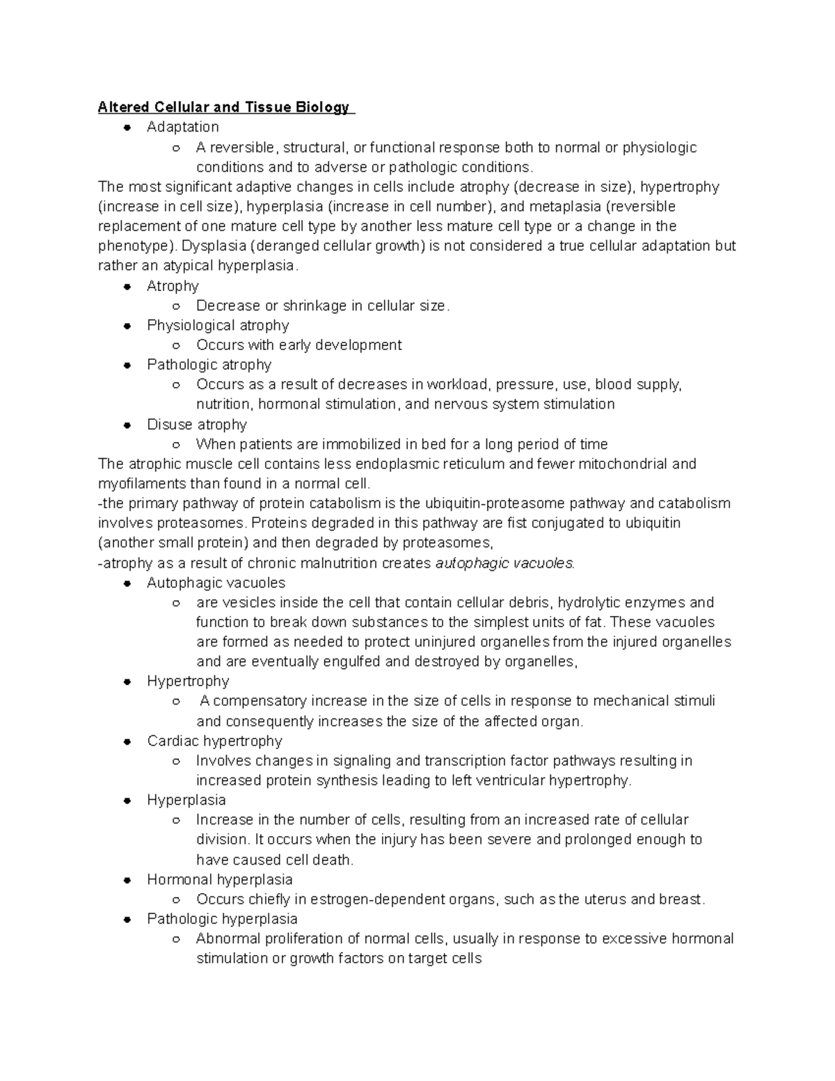 Pathology Exam 1 Notes from book - Altered Cellular and Tissue Biology ...
