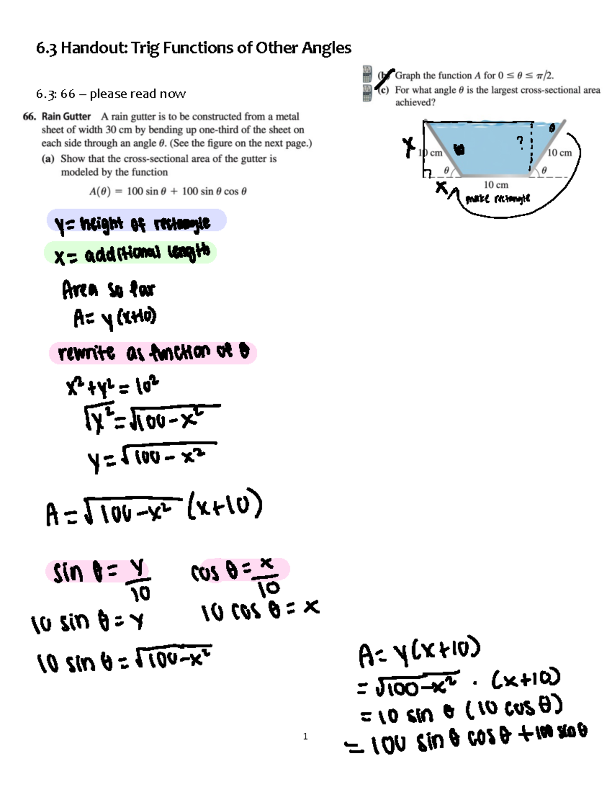 6 - Prof. Jennifer Davis - 1 6 Handout: Trig Functions of Other Angles ...