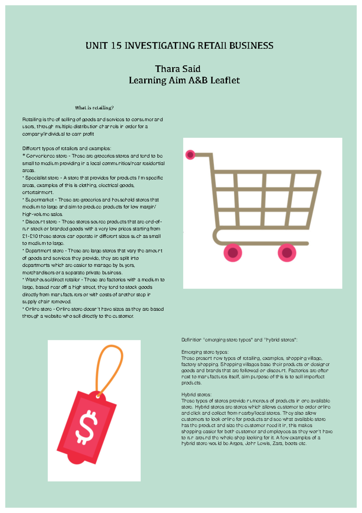 Thara’s unit 15 leaflet - UNIT 15 INVESTIGATING RETAIl BUSINESS Thara ...