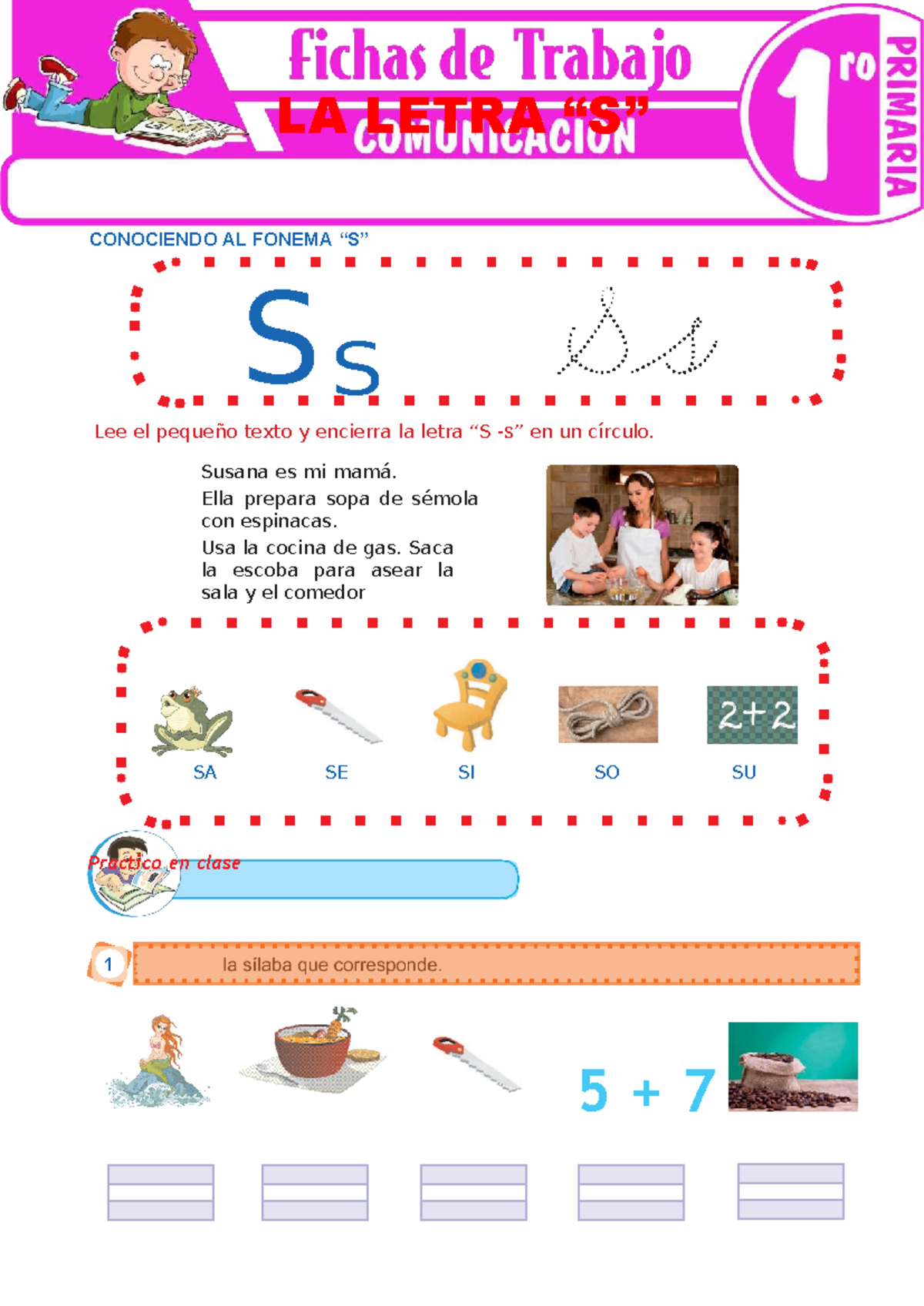 La letra “S” para Primer Grado de Pimaria - EscribeEscribe Practico en ...