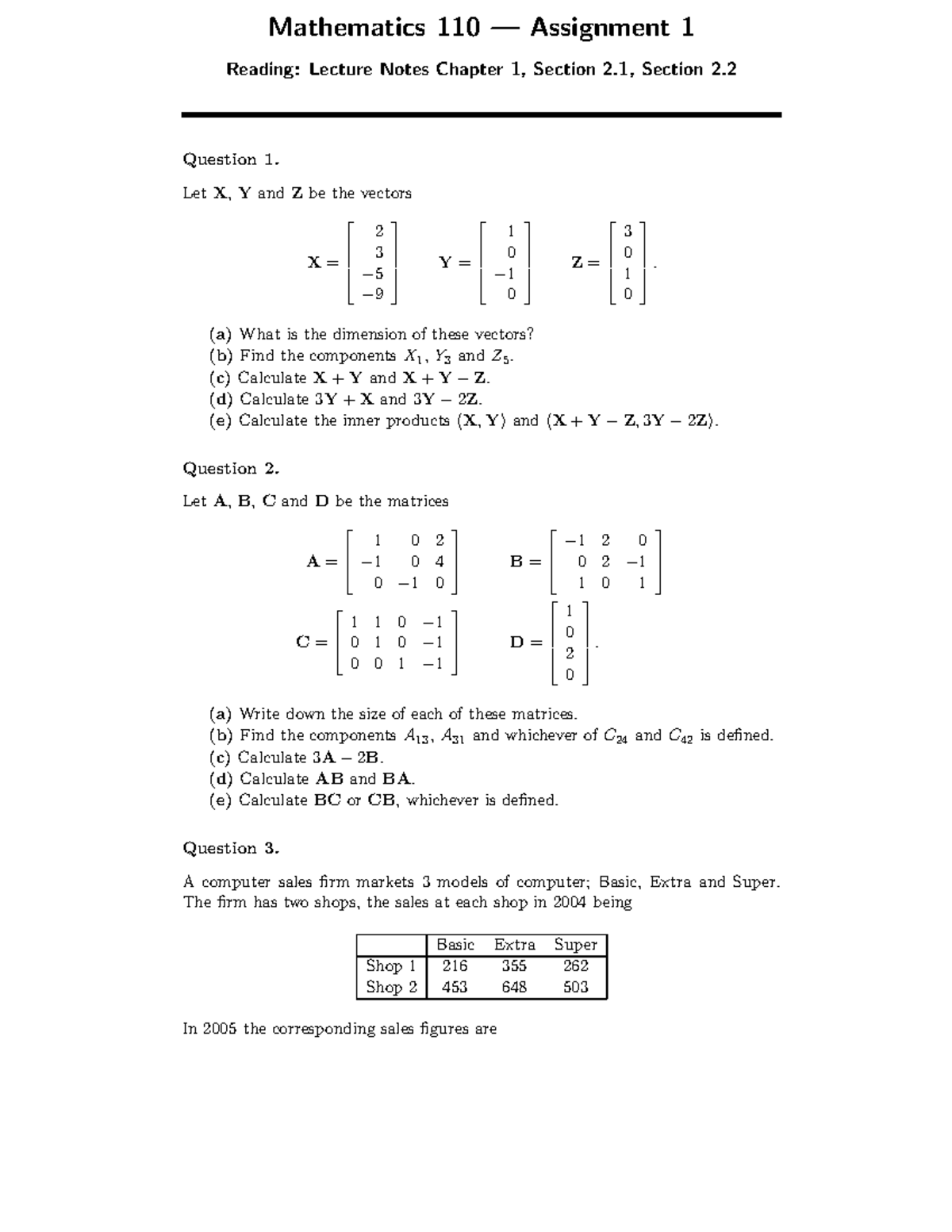 Introductory Mathematical Methods Assignment 1 - Mathematics 110 ...