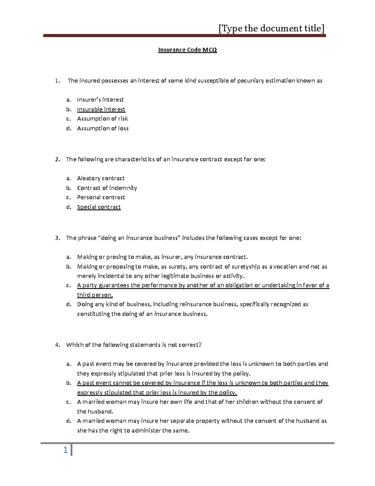 Pdfcoffee Insurance Code MCQ with answers Insurance Code MCQ The