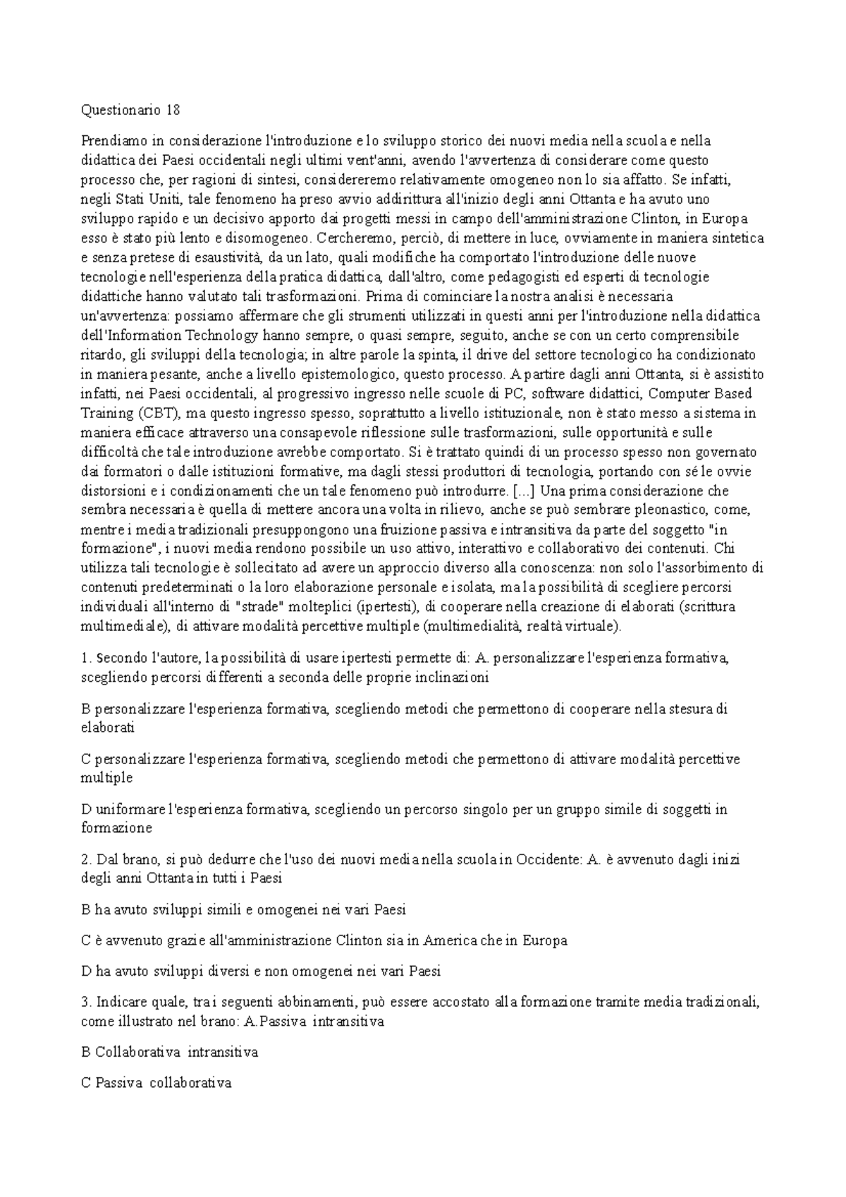 test per scienze della formazione primaria