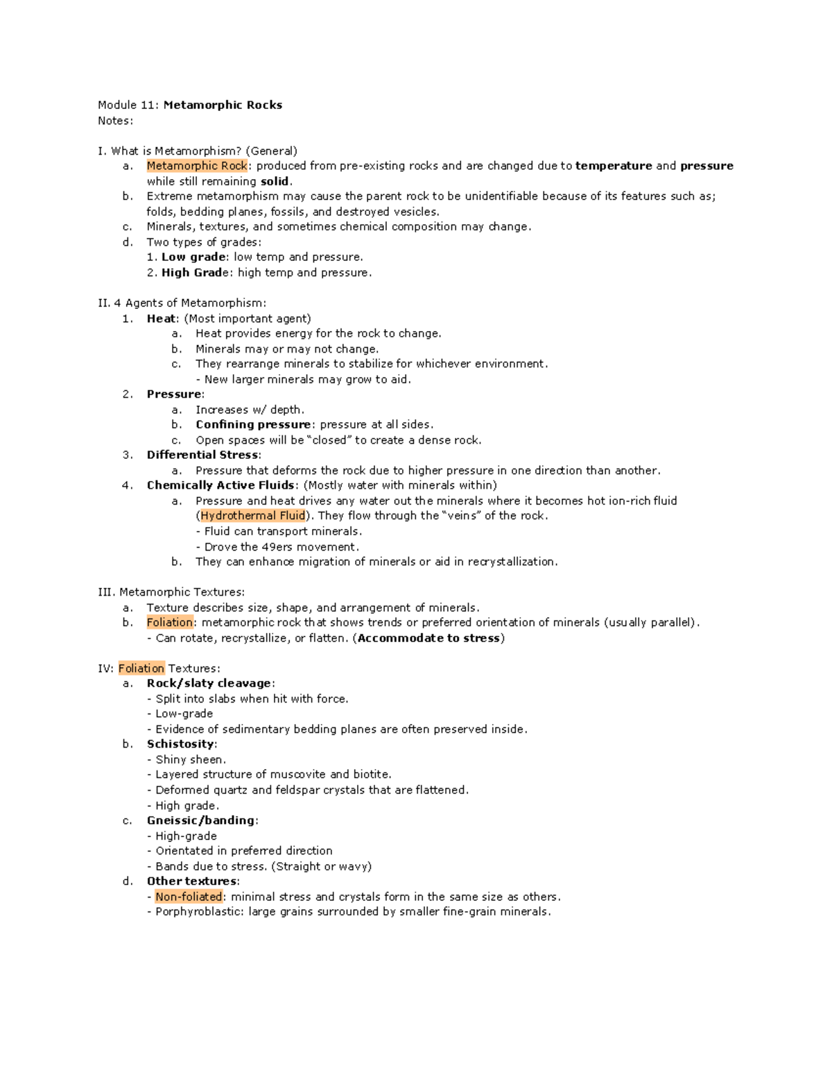 11 - Lecture notes 11 - Module 11: Metamorphic Rocks Notes: I. What is ...