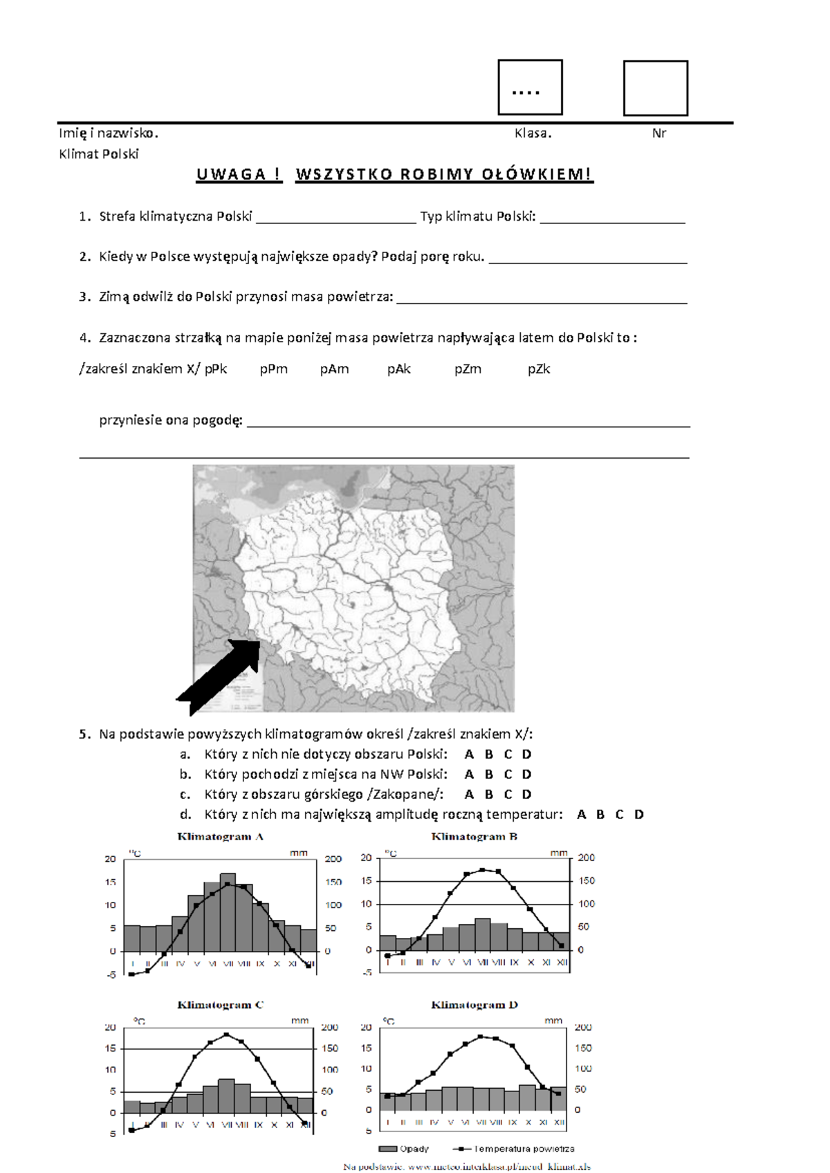 Sprawdzian Geografia Klimat Polski 2 Gimnazjum www.studocu.com