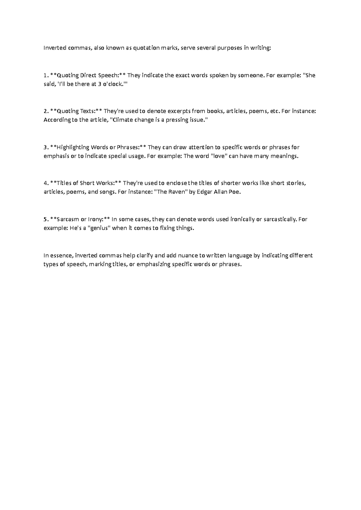 Purpose of using inverted commas - Inverted commas, also known as ...