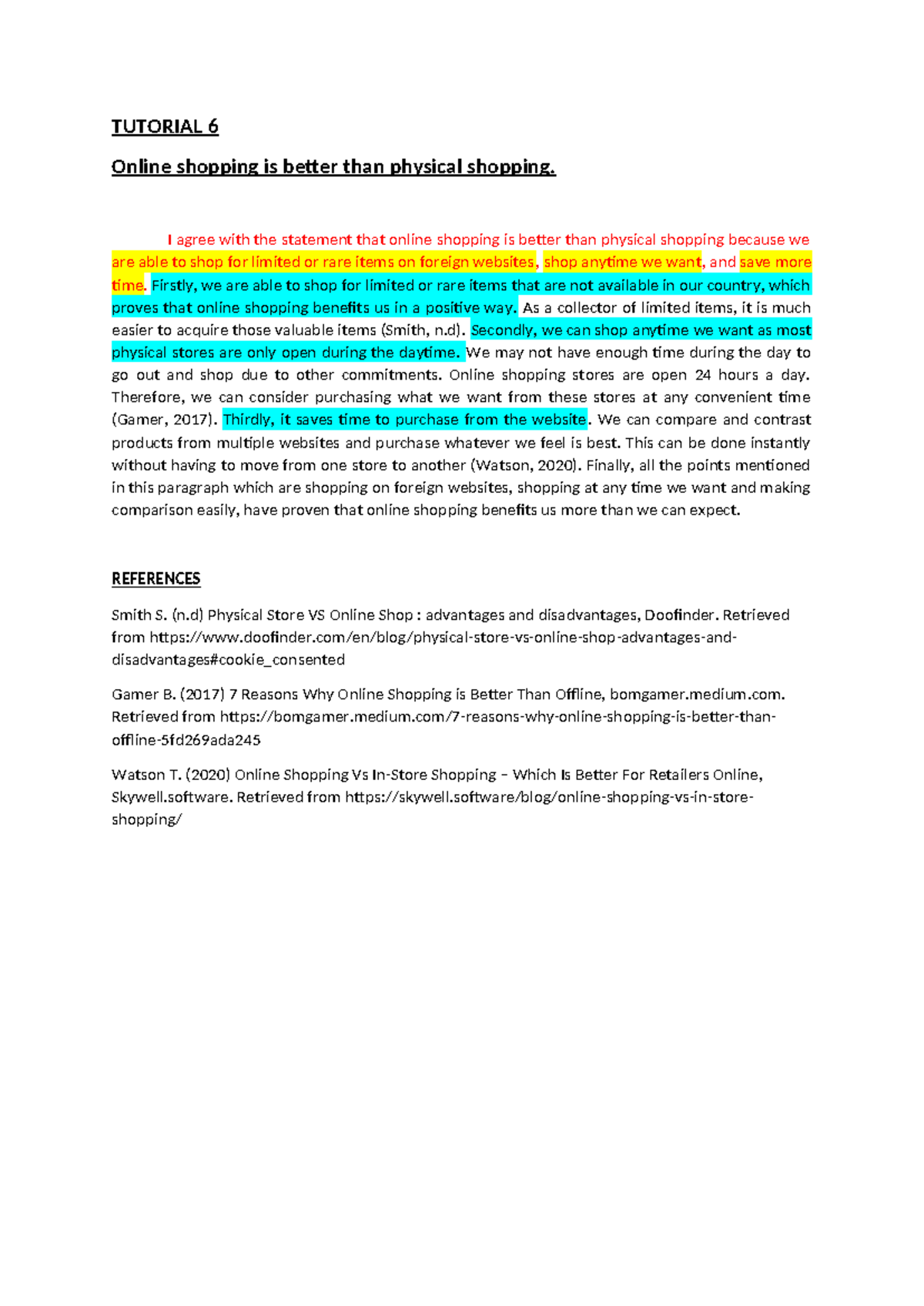 Tutorial 6 paragraph - sample - TUTORIAL 6 Online shopping is better ...