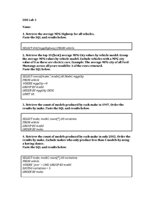 Lab 5 Answers - 1. ALTER TABLE item ADD COLUMN quantityInStock INT ...