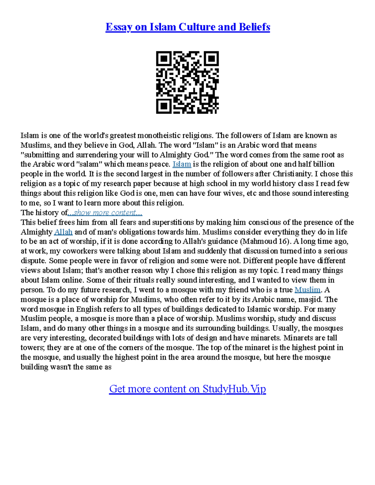 Essay About Islam - Essay on Islam Culture and Beliefs Islam is one of ...