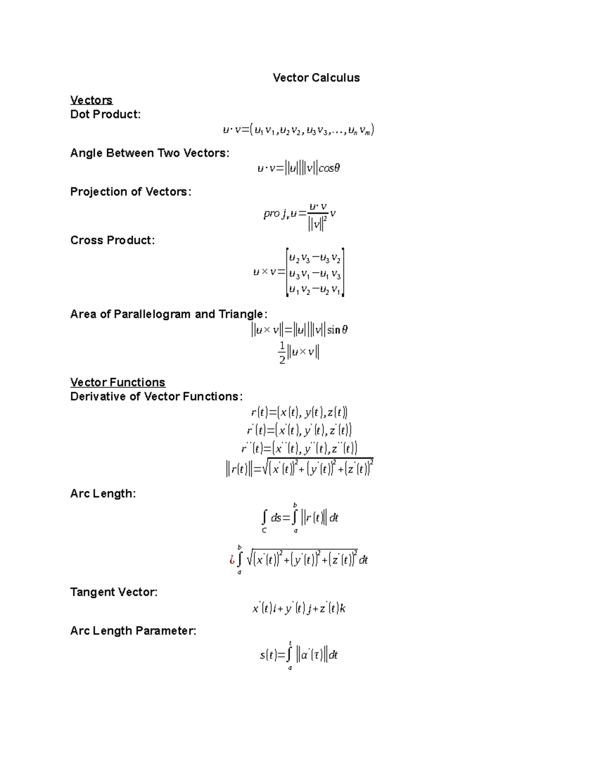 MATH2021- VC - Vector Calculus Full Notes - Vector Calculus Vectors Dot ...