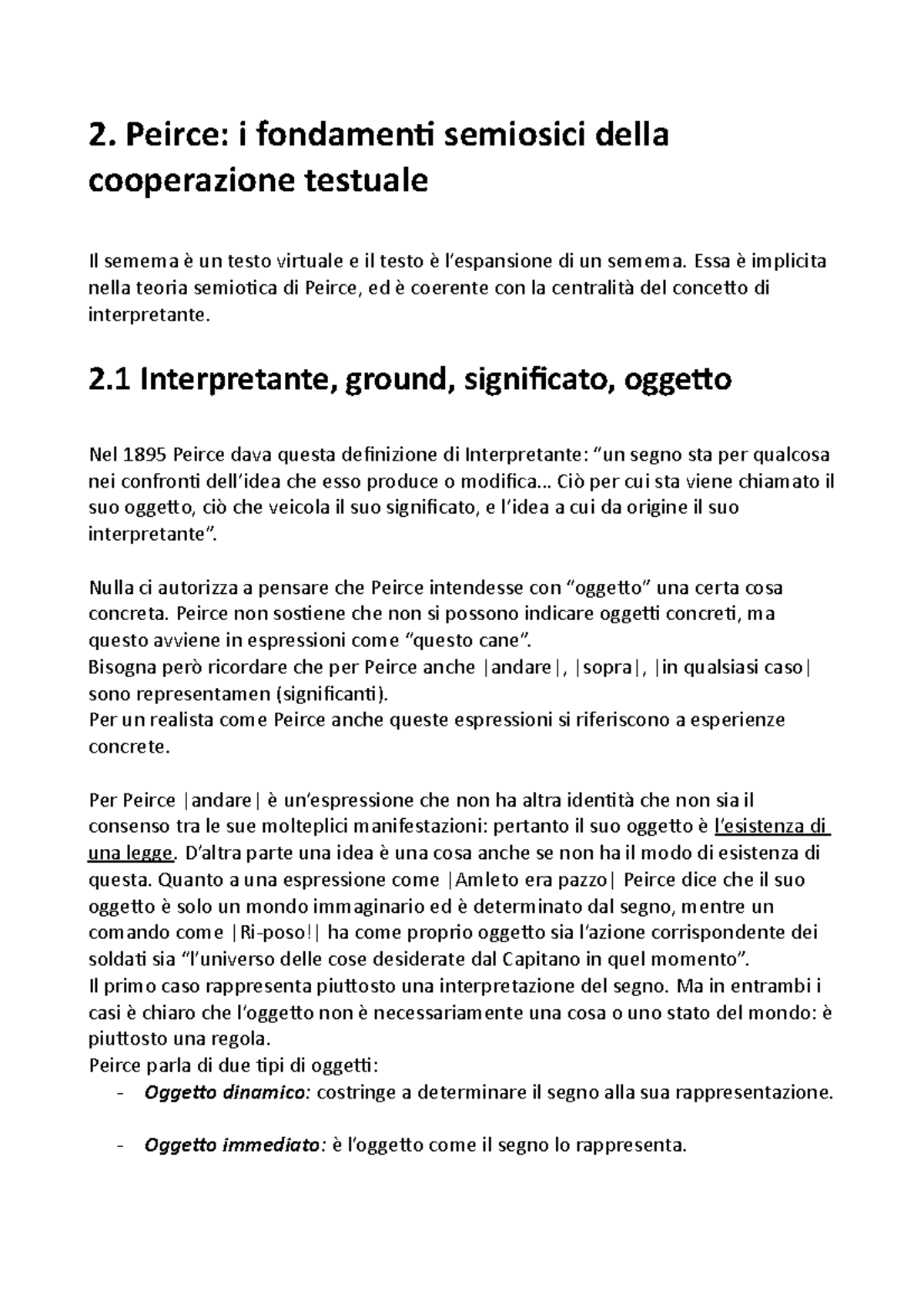 Capitolo 2 libro di Eco - completo - 2. Peirce: i fondamenti semiosici ...