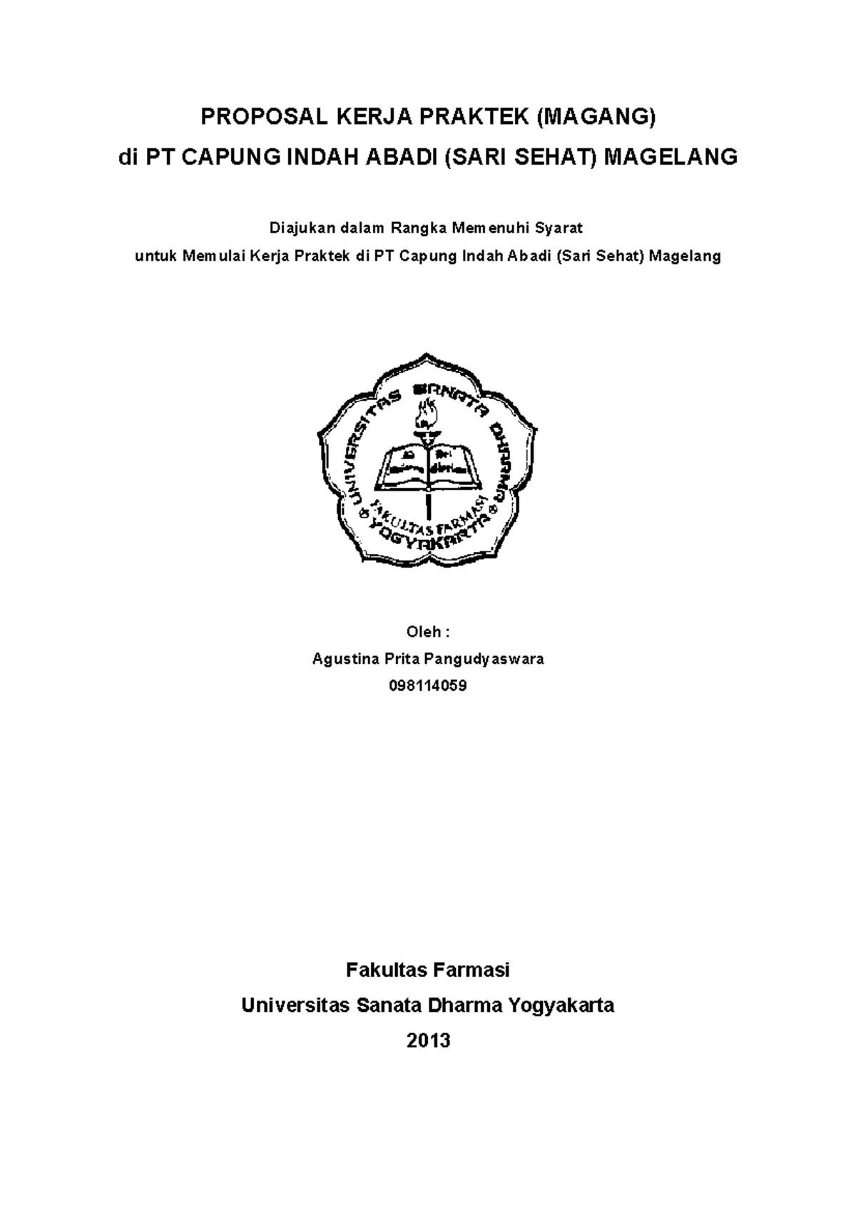 Proposal Magang Prita - PROPOSAL KERJA PRAKTEK (MAGANG) Di PT CAPUNG ...