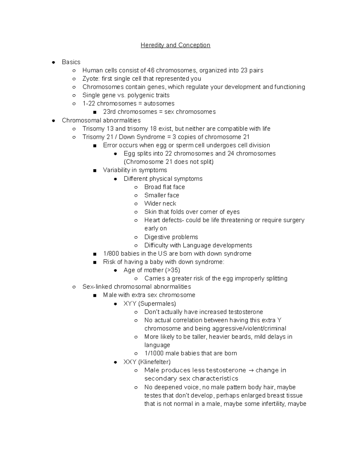 Class Notes Ch.2 Heredity and Conception - Heredity and Conception ...