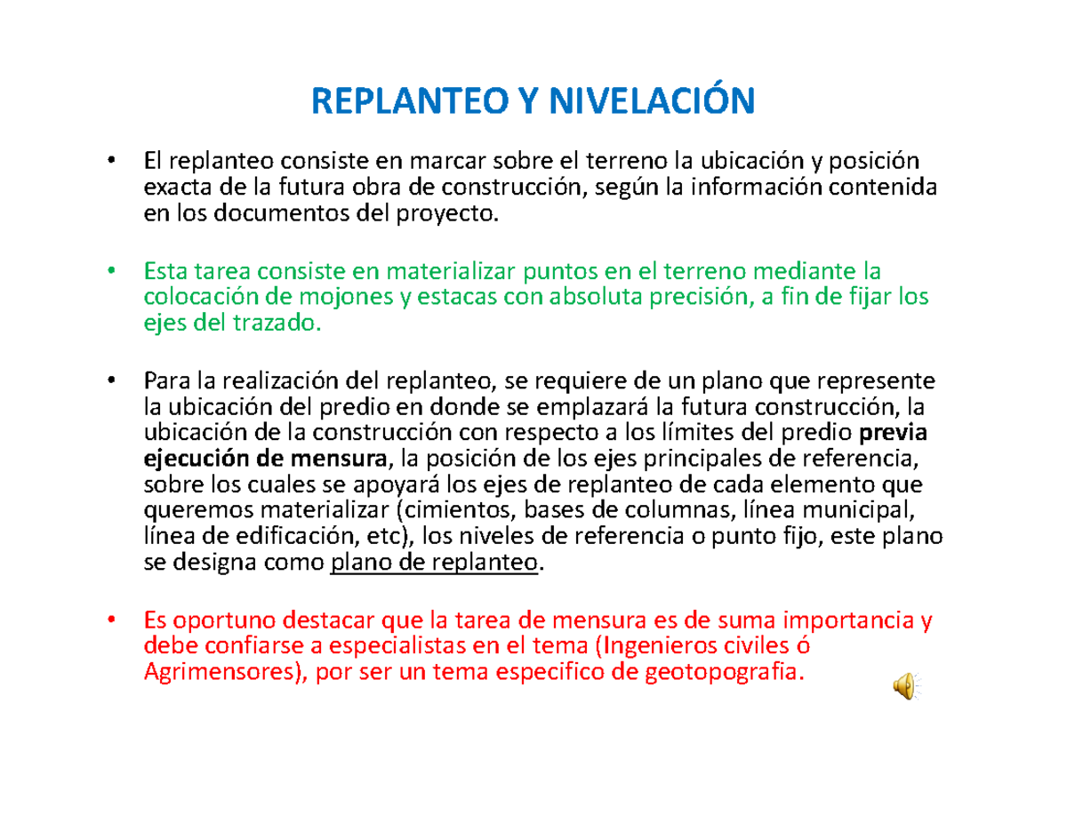 3 Replanteo Y Nivelación REPLANTEO Y NIVELACIÓN El replanteo