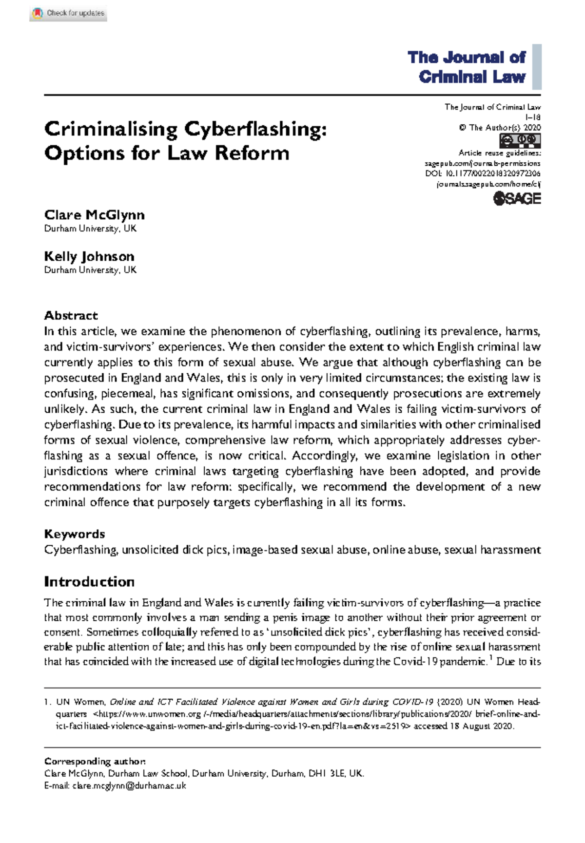 Criminalising Cyberflashing Options for Law Reform - Criminalising ...
