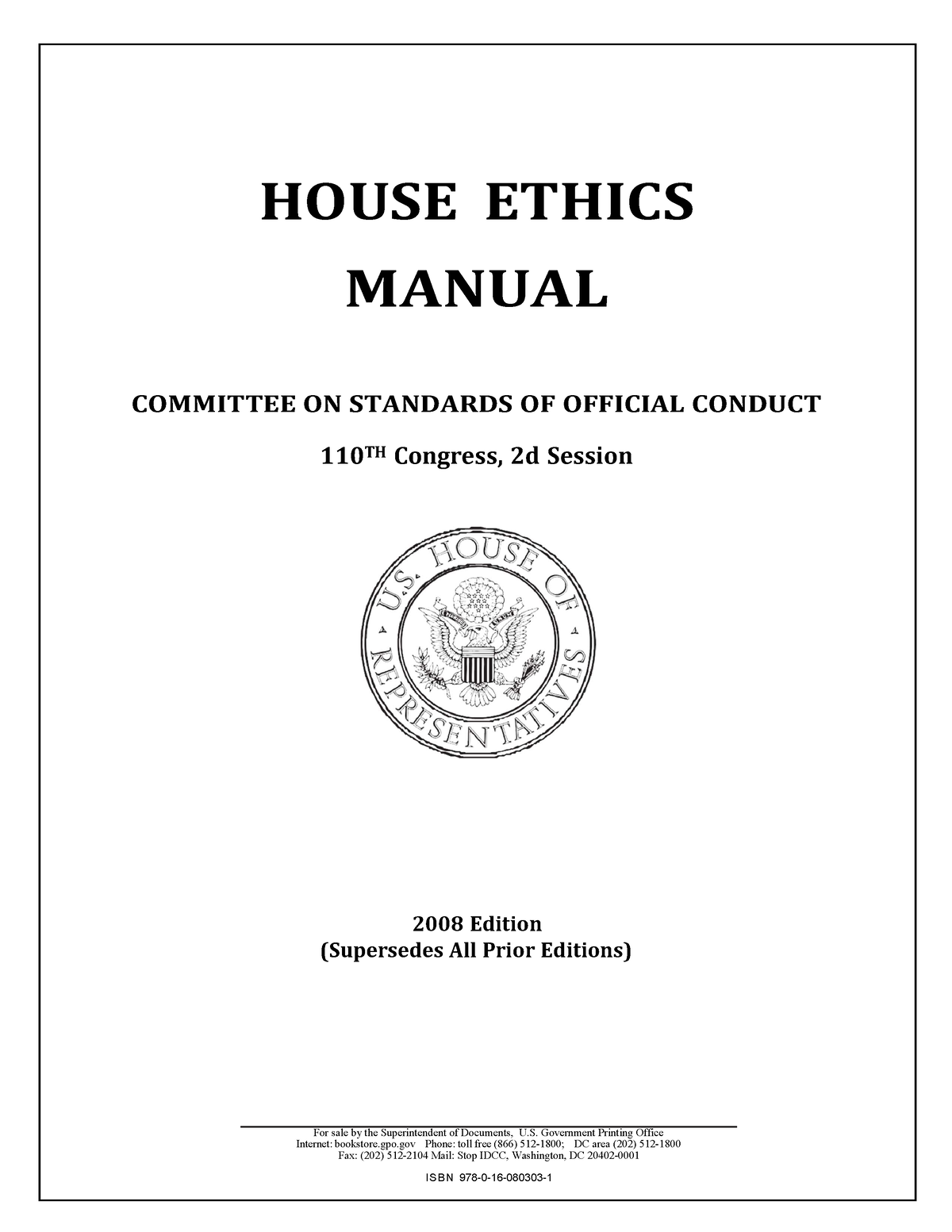 General Ethical Standards House Ethics Manual Committee On Standards Of Official Conduct 110 1236