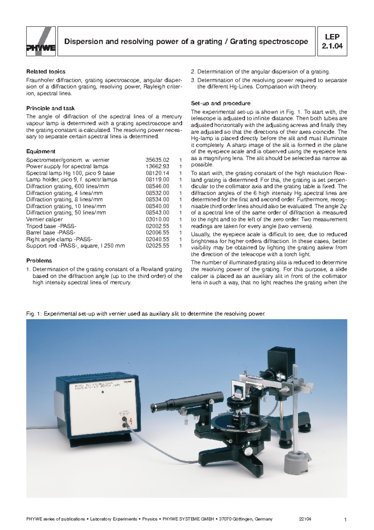 2 1 04 - Mo yes mo - LEP 2. Dispersion and resolving power of a grating ...