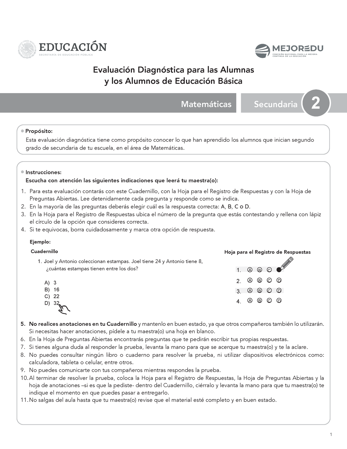 2022 Exa Diag Sec 2 Mat - Examen Diagnostico De Segundo Grado De ...