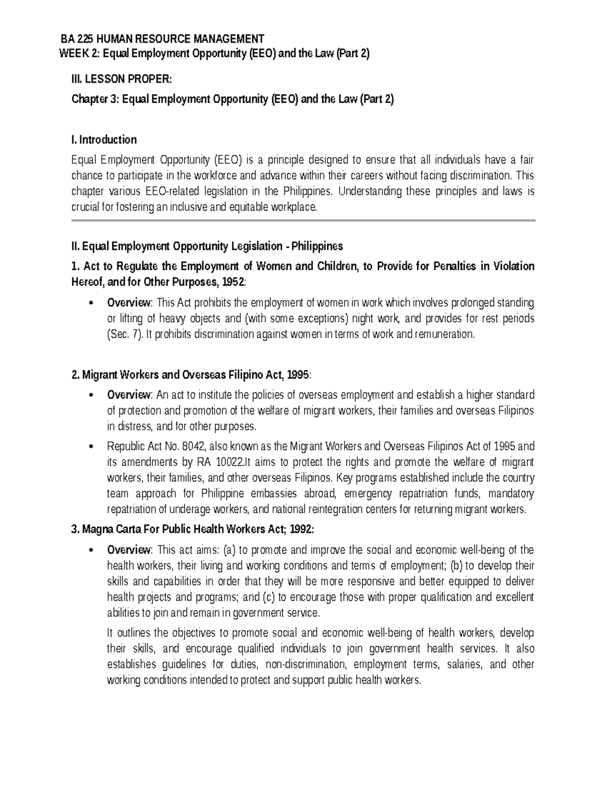 Equal Employment Opportunity (EEO) and the Law (Part 2) - III. LESSON ...