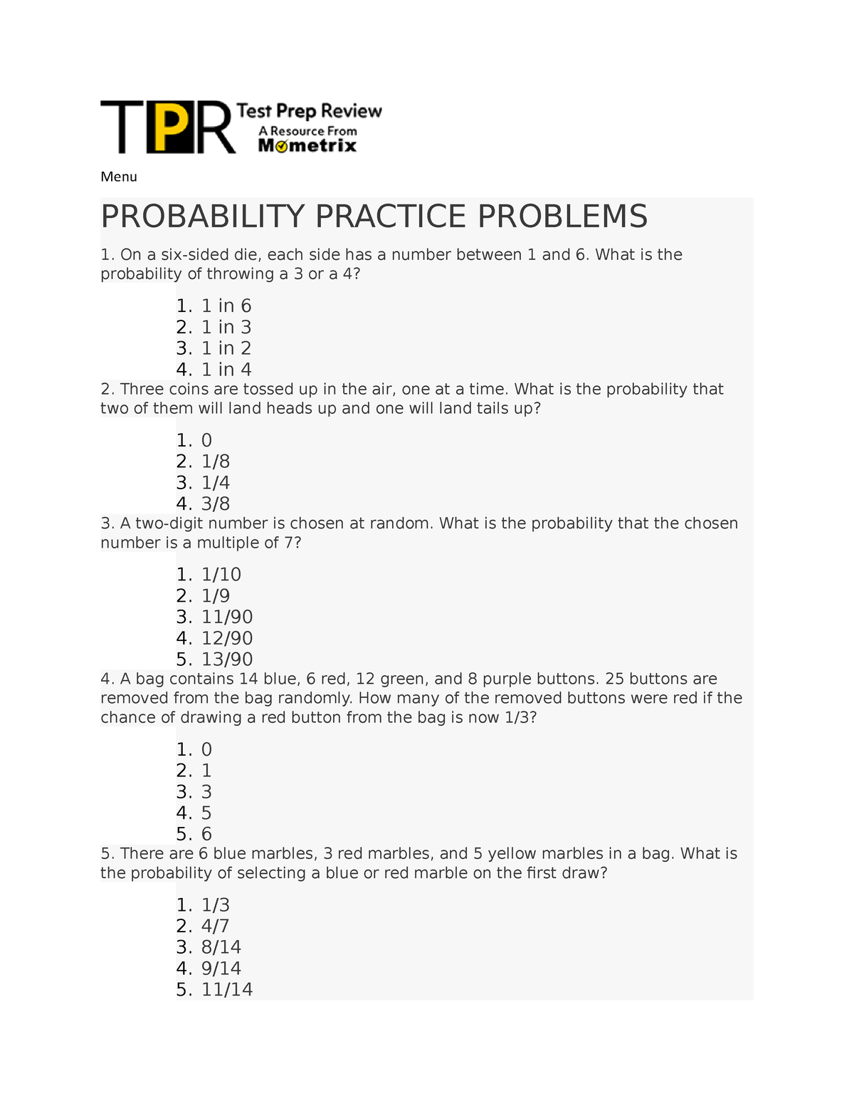 probability practice and problem solving c answer key