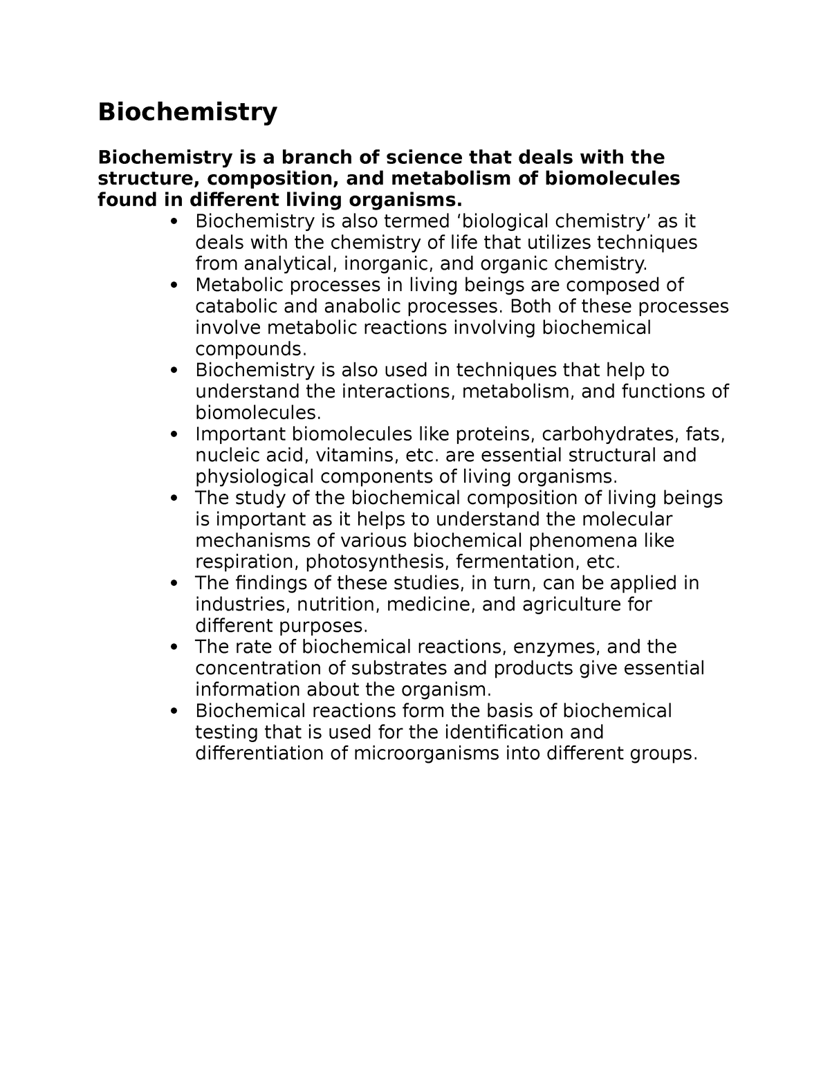 Biochemistry - Biochemistry Biochemistry Is A Branch Of Science That ...