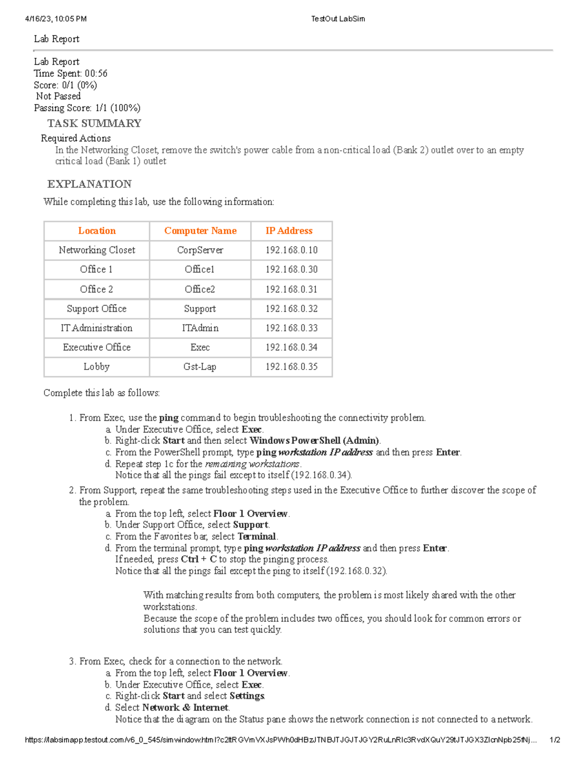 5.3.9 Troubleshoot Physical Connectivity 3 4/16/23, 1005 PM TestOut