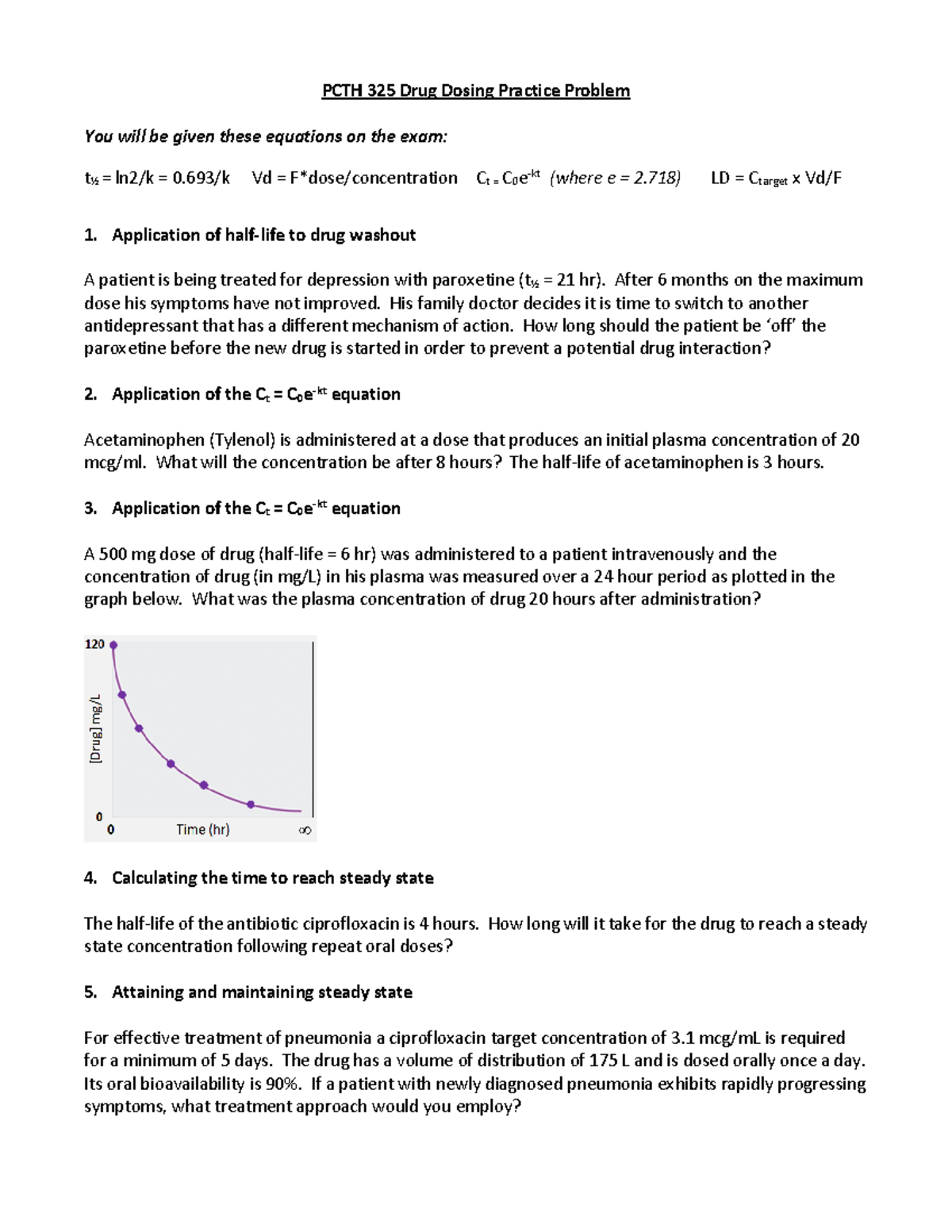 PK Problem Set - PCTH 325 Drug Dosing Practice Problem You will be ...