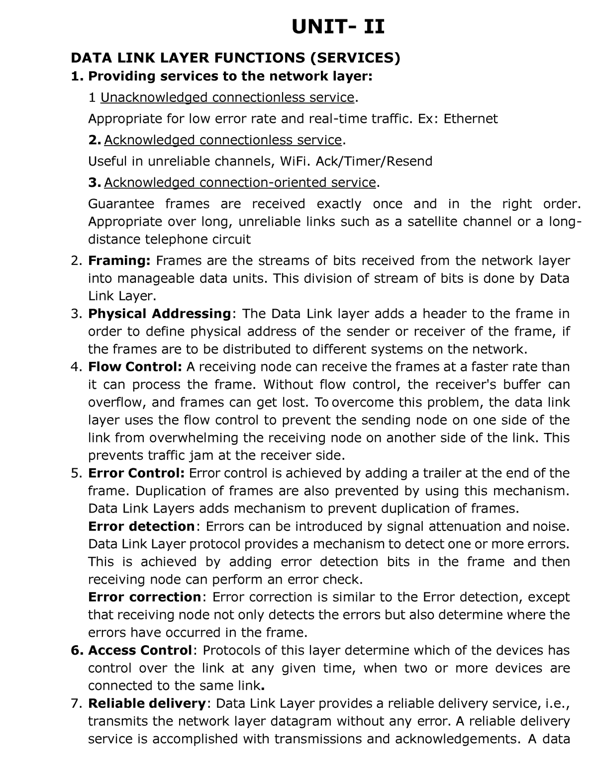 Computer Network Unit 2 Notes - UNIT- II DATA LINK LAYER FUNCTIONS ...