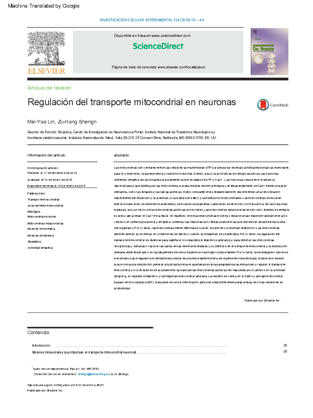 Regulation of mitochondrial transport in neurons - Regulación del ...