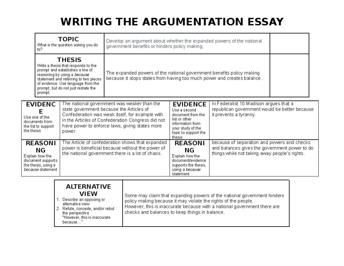 Apgov argument template for students-1 - WRITING THE ARGUMENTATION ...