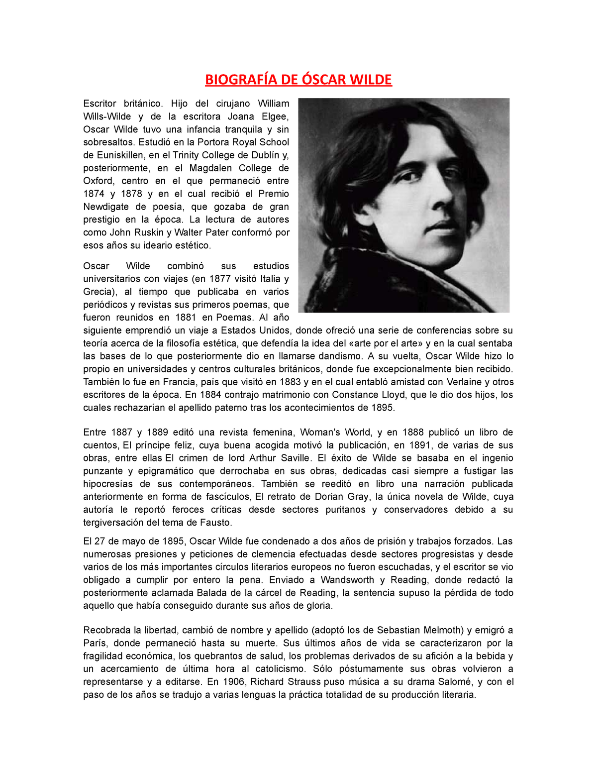 Biografia de Oscar Wilde