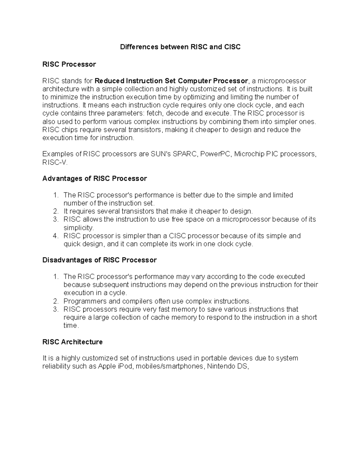 Differences between RISC and CISC - It is built to minimize the ...
