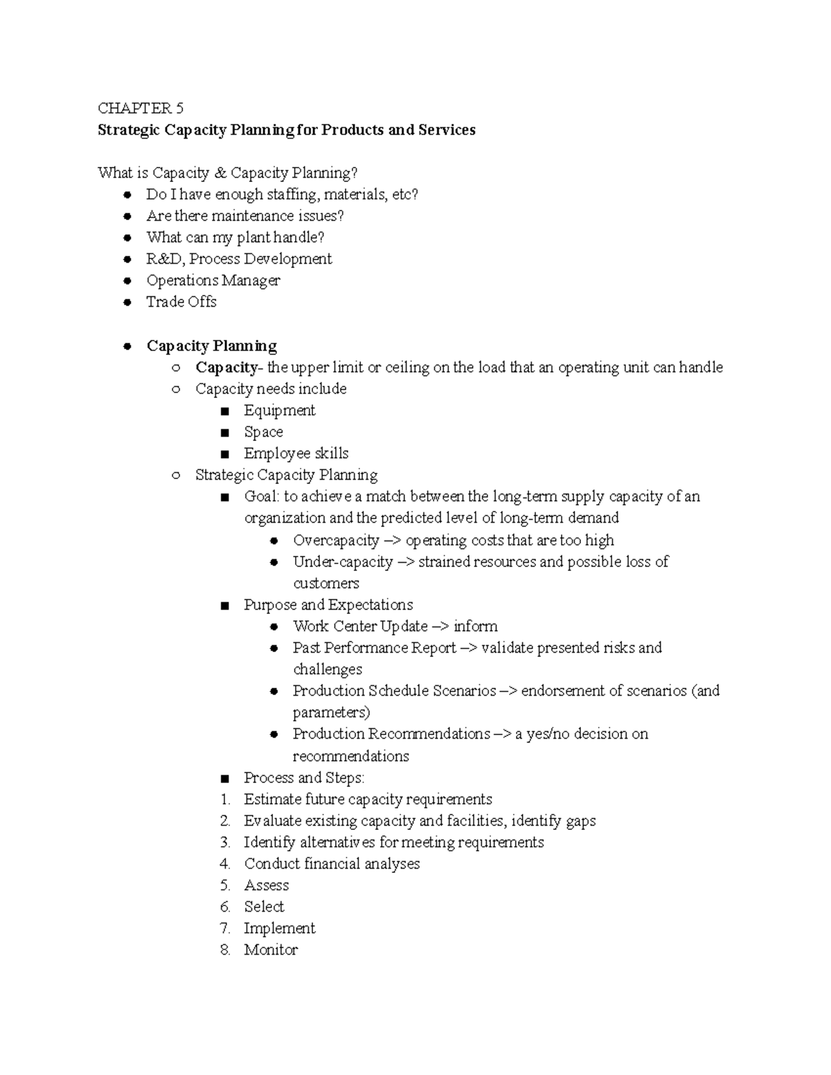 OMIS 108 Week 3 - Lecture notes Week 3 - CHAPTER 5 Strategic Capacity ...