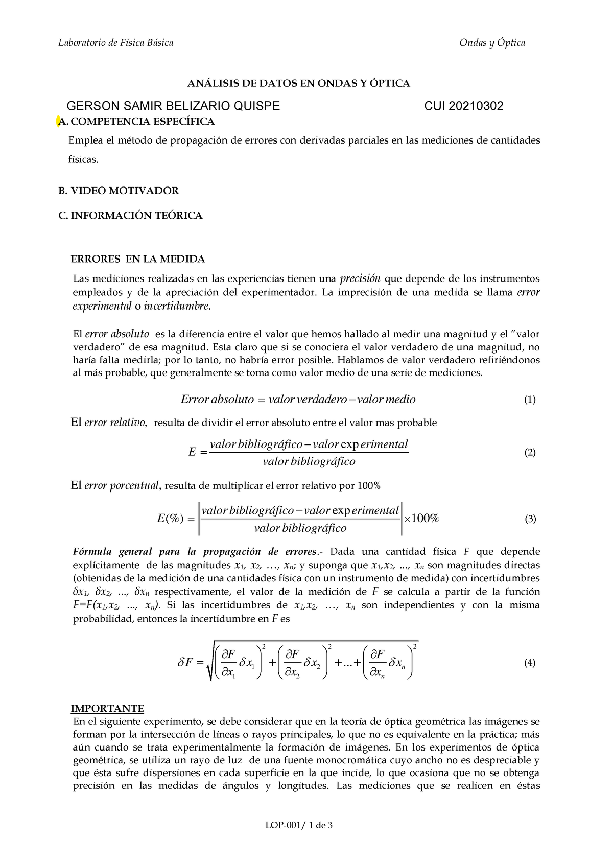 Lab 01 Fisica 4 Gerson Belizario - Laboratorio De FÌsica B·sica Ondas Y ...