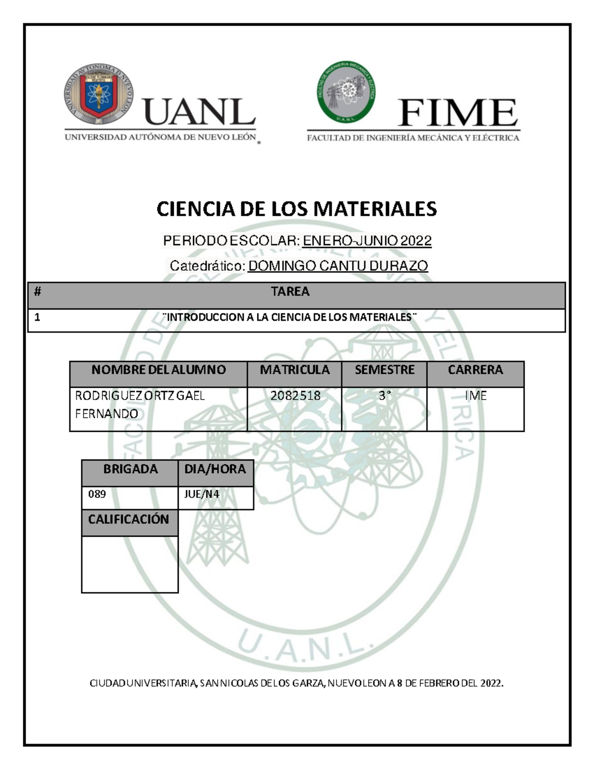 Ciencia DE LOS Materiales Actividad 1 - CIENCIA DE LOS MATERIALES ...