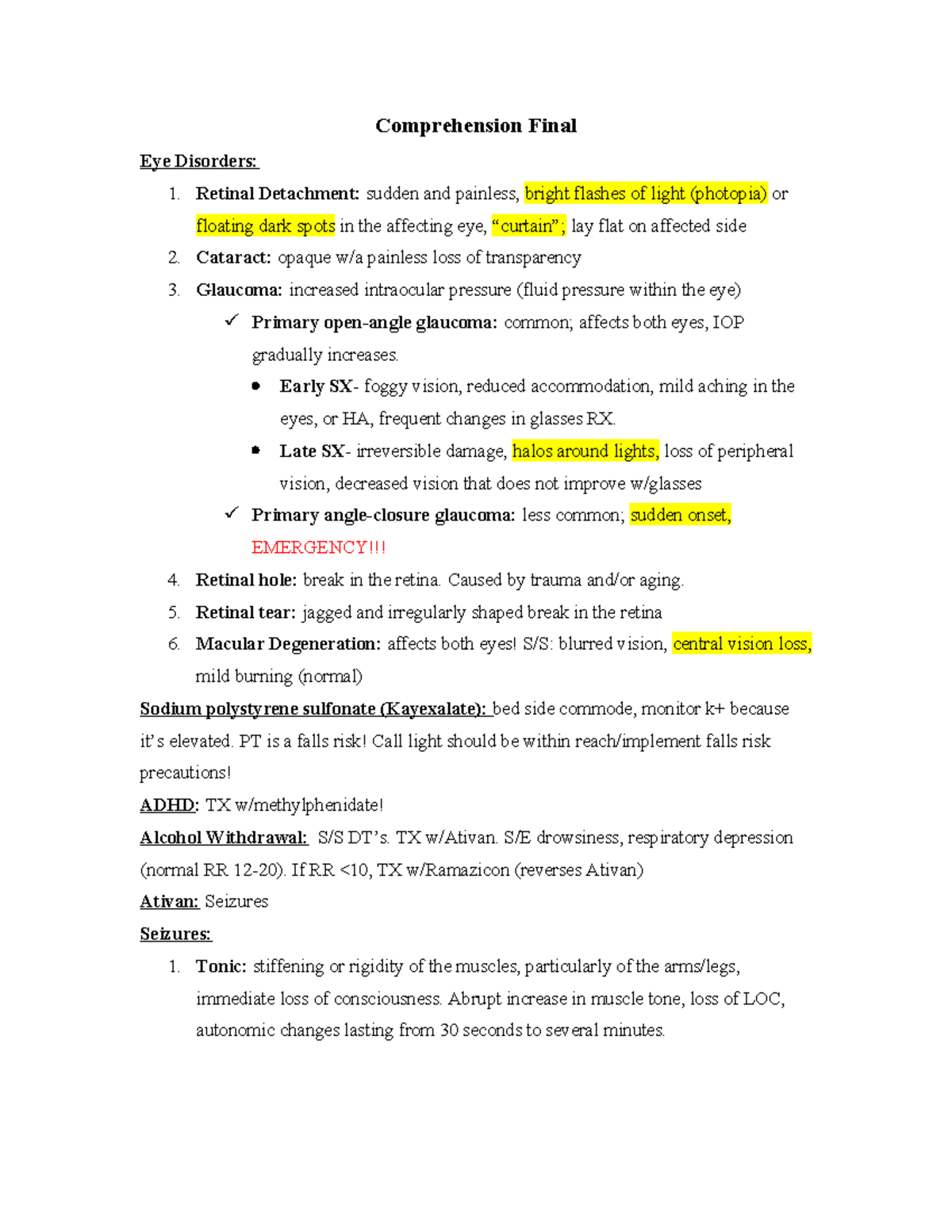 Comprehension Final - Retinal Detachment: sudden and painless, bright ...