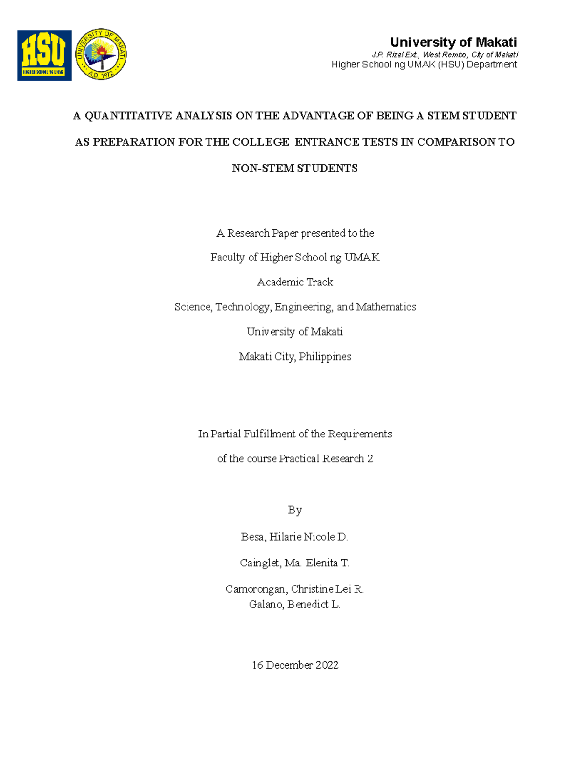 quantitative student thesis