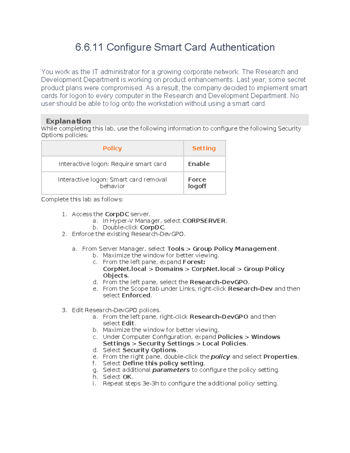 6-6-11 Configure Smart Card Authentication - 6.6 Configure Smart Card ...