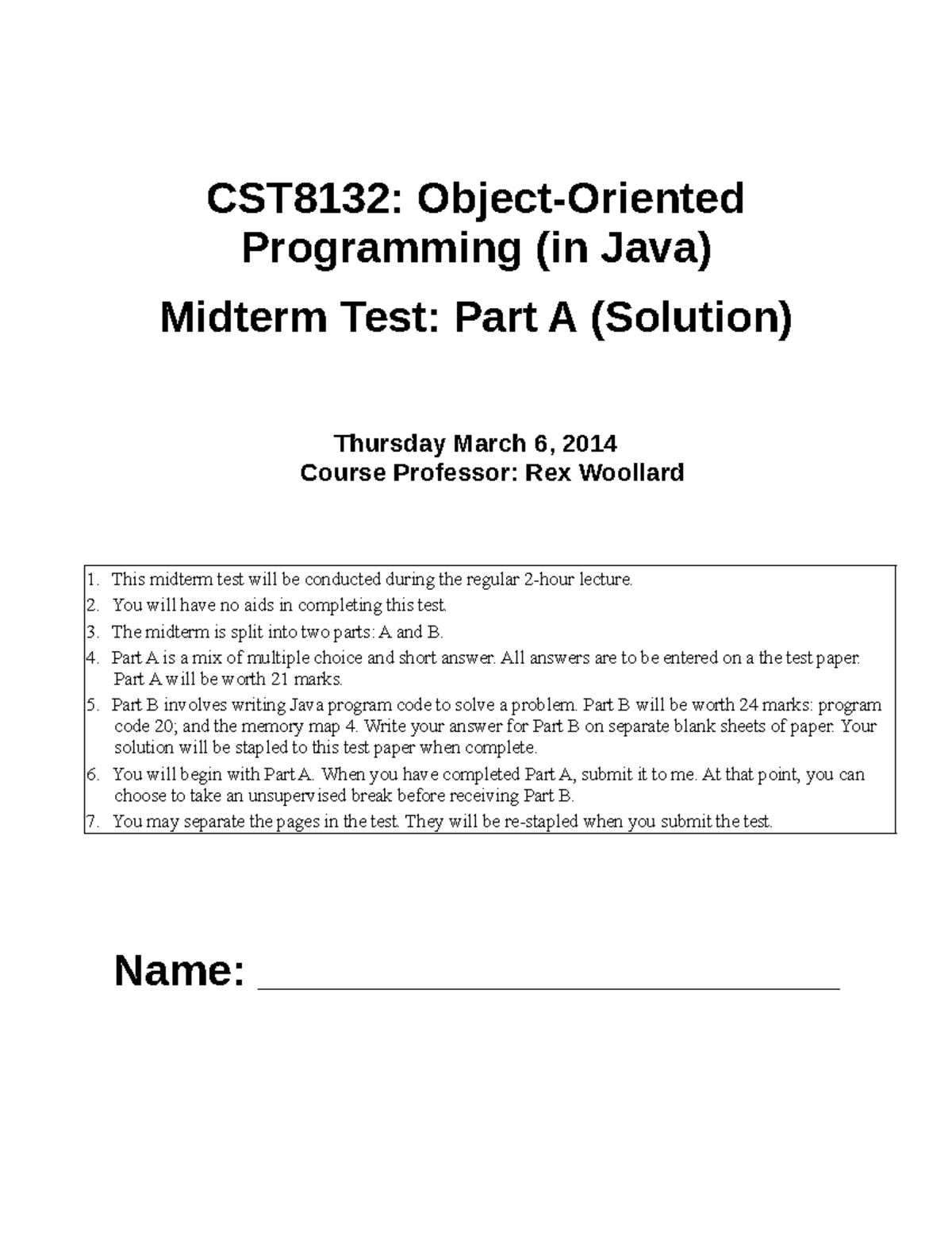 OOP Java Midterm Part 1 2014 Winter Solution - CST8132: Object-Oriented ...