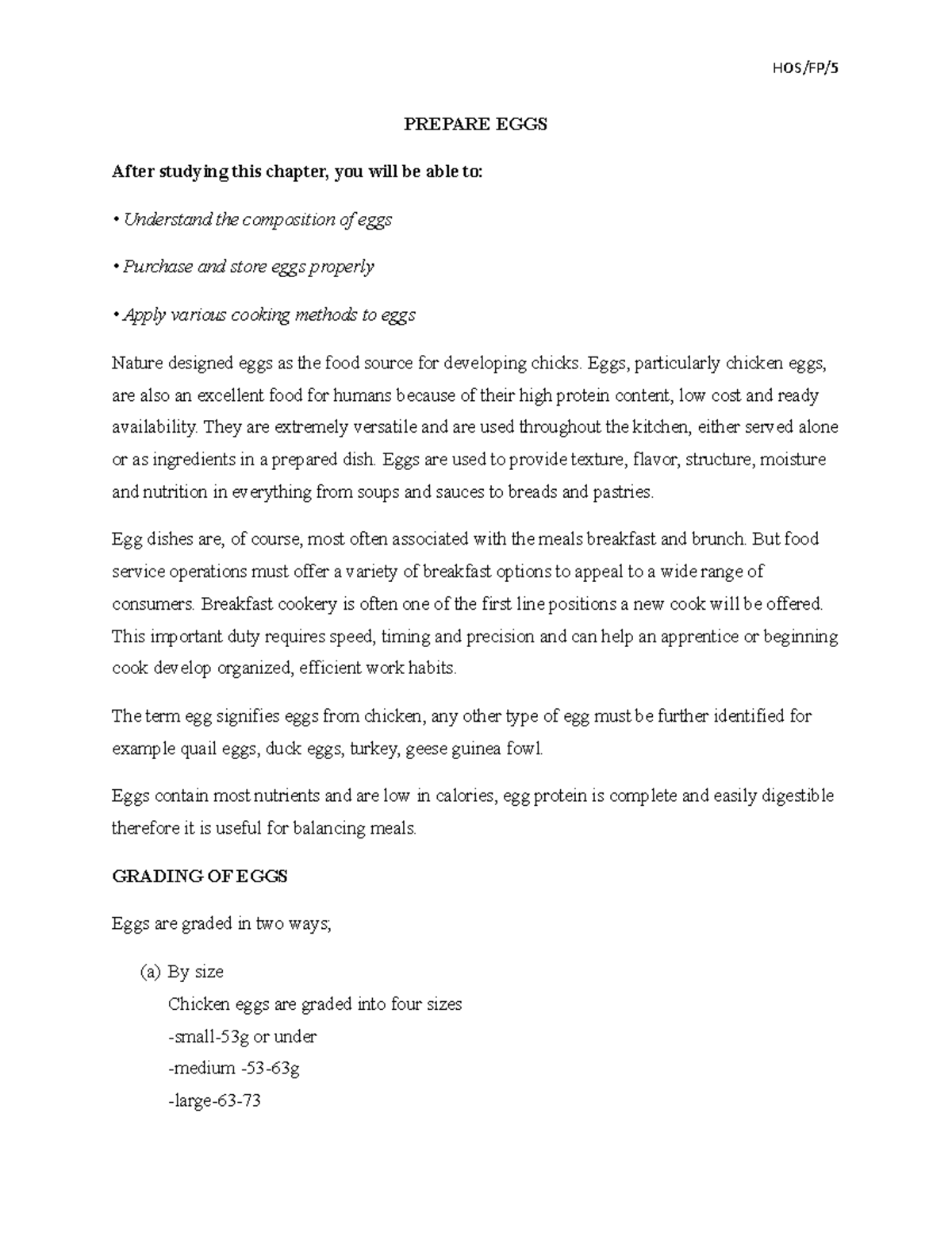 Prepare EGGS - PREPARE EGGS After studying this chapter, you will be ...