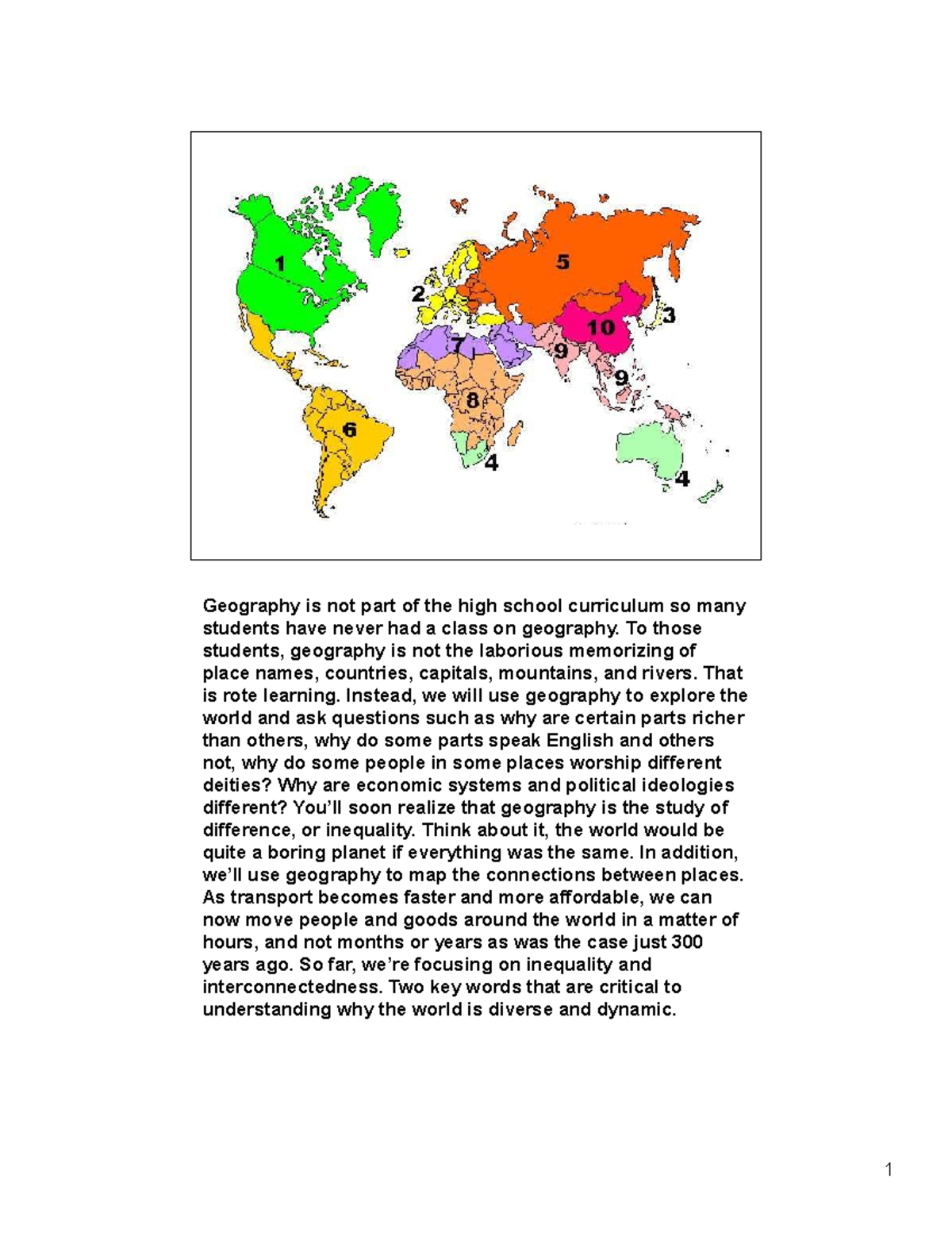 Week 1 Notes World Regional Geography - Geography Is Not Part Of The ...