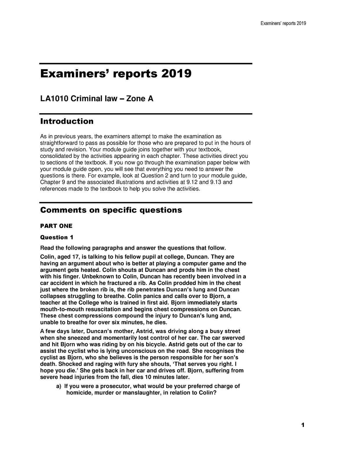 Criminal Report 2019 A - Past Paper - Examiners’ Reports 2019 Examiners ...